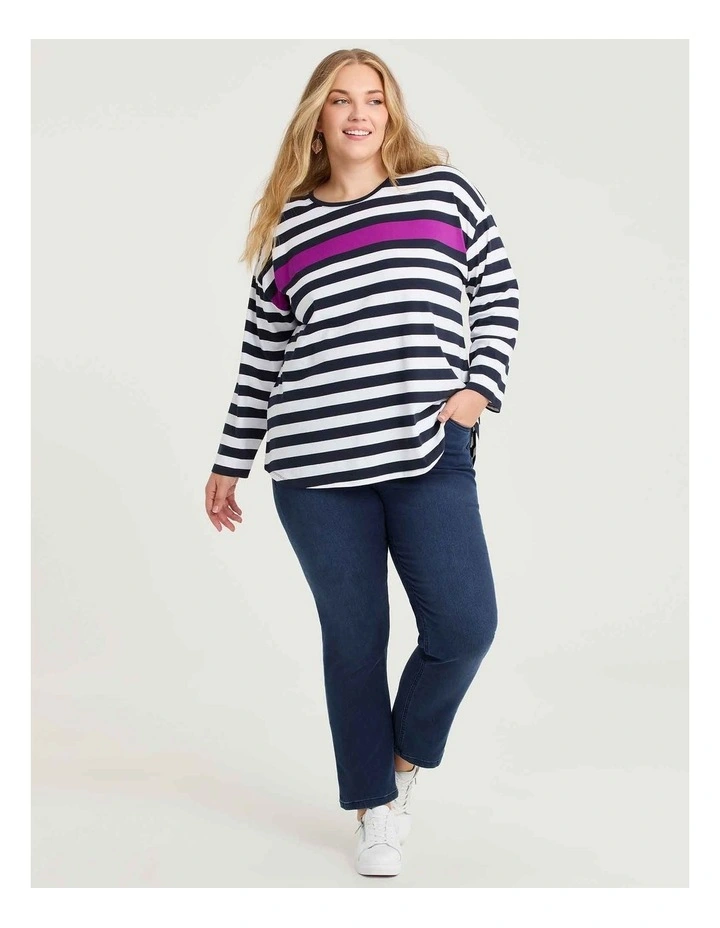 Cotton Colour Block Top Navy/white image 3