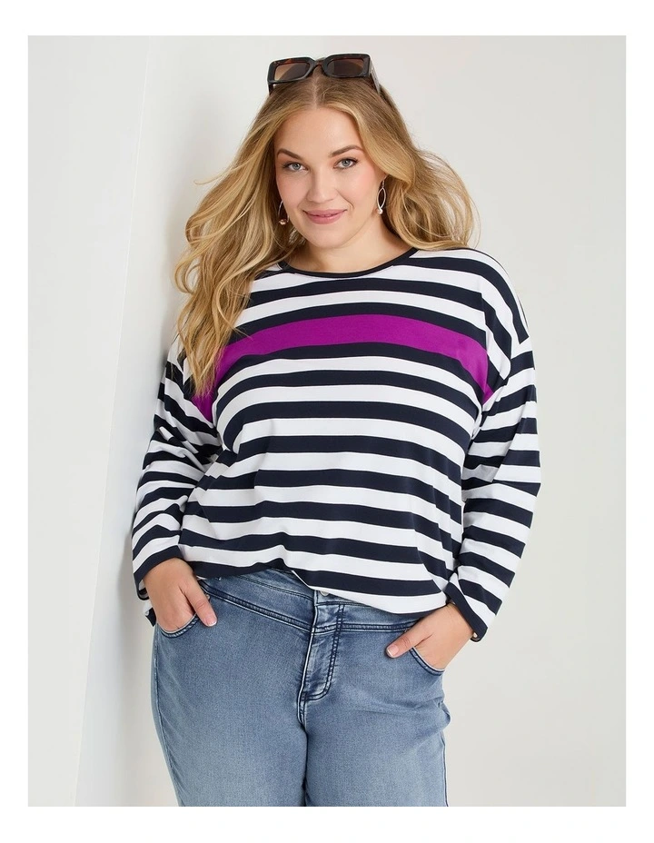 Cotton Colour Block Top Navy/white image 4