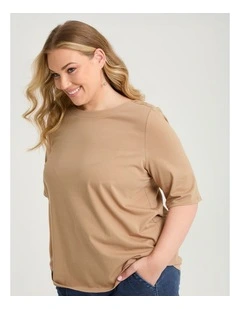Organic Cotton Stud Shoulder Top Walnut