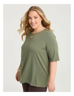 Organic Cotton Stud Shoulder Top Dusty Khaki