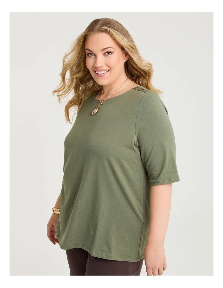 Organic Cotton Stud Shoulder Top Dusty Khaki image 1