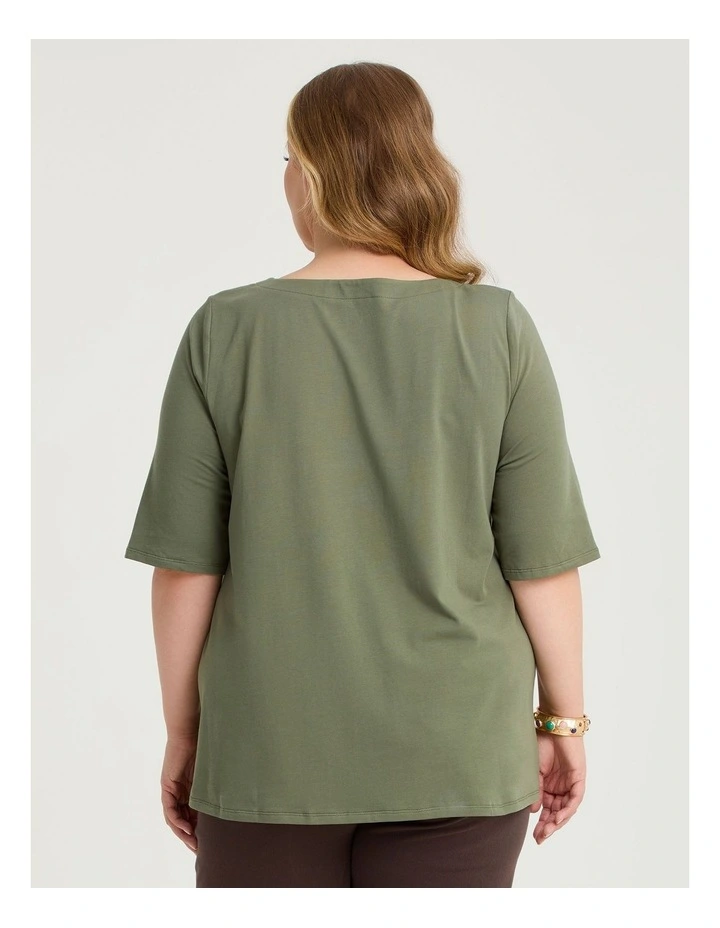 Organic Cotton Stud Shoulder Top Dusty Khaki image 2
