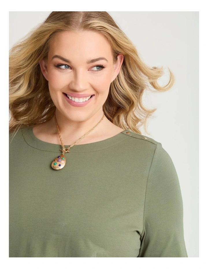 Organic Cotton Stud Shoulder Top Dusty Khaki image 3