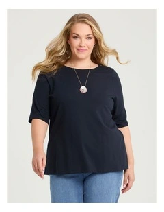 Organic Cotton Stud Shoulder Top Navy