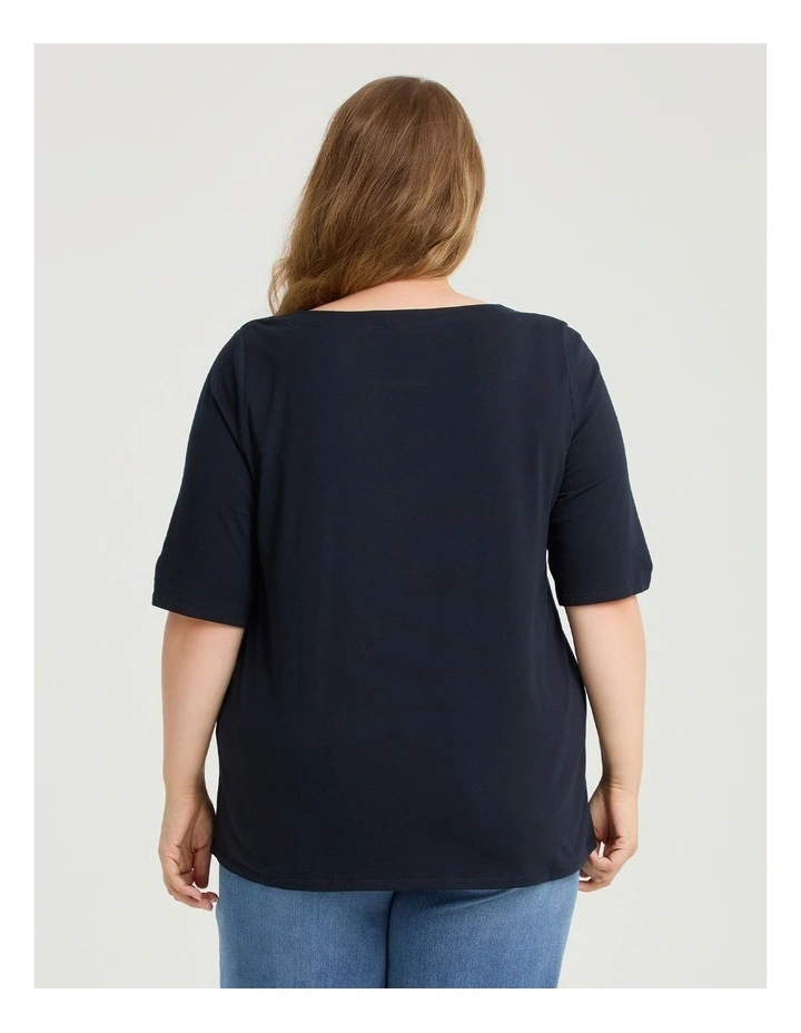 Organic Cotton Stud Shoulder Top Navy image 2