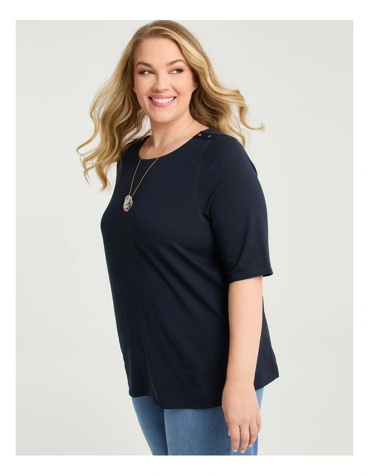 Organic Cotton Stud Shoulder Top Navy image 3