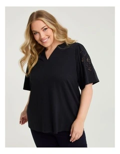 Cotton Cutout Embroidery Top Black