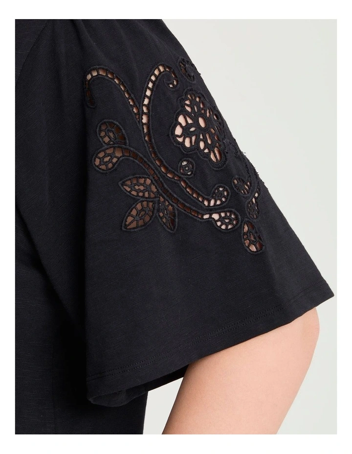 Cotton Cutout Embroidery Top Black image 3