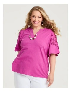 Cotton Cutout Embroidery Top Wild Orchid