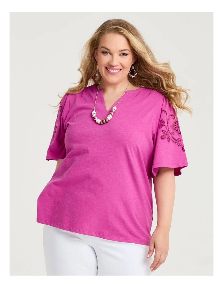 Cotton Cutout Embroidery Top Wild Orchid image 1