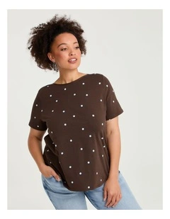 Cotton Boat Neck Top Dark Cocoa/cloud