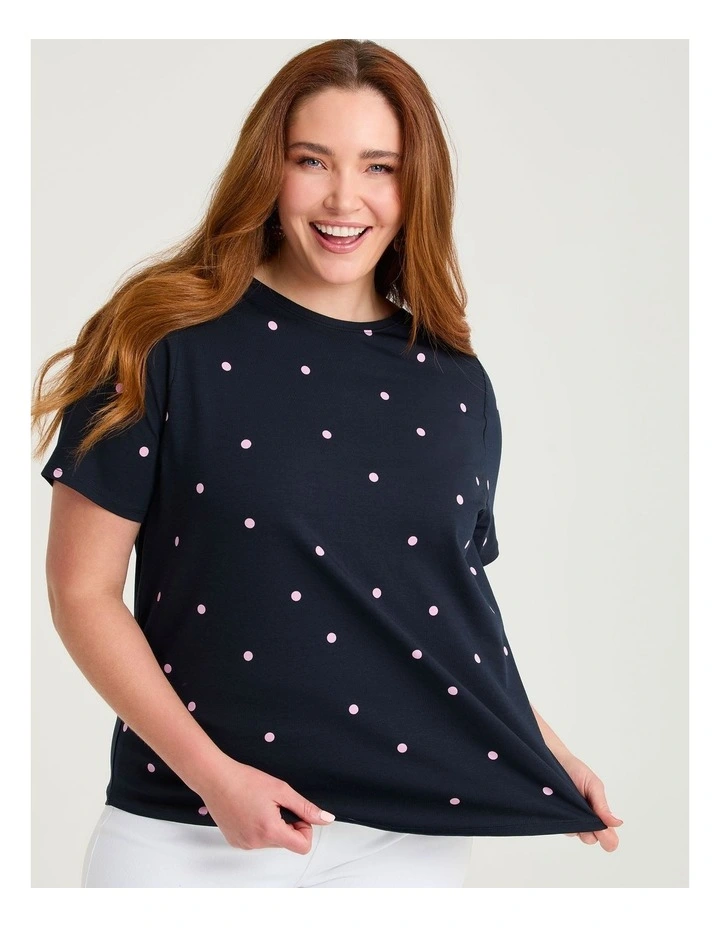 Cotton Boat Neck Top Navy/pink image 1