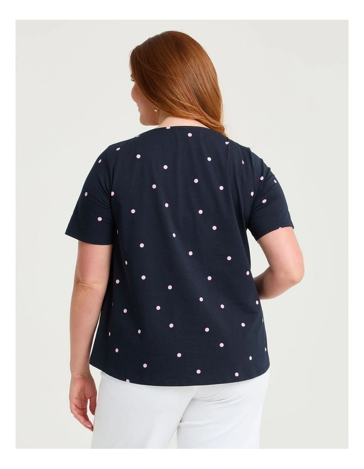 Cotton Boat Neck Top Navy/pink image 2