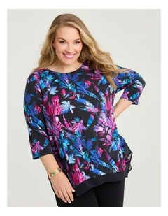 Bamboo Flower Burst Chiffon Hem Top Print