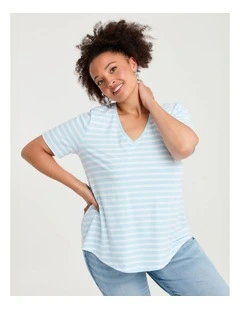 Australian Cotton Stripe T-shirt Sky Blue/white