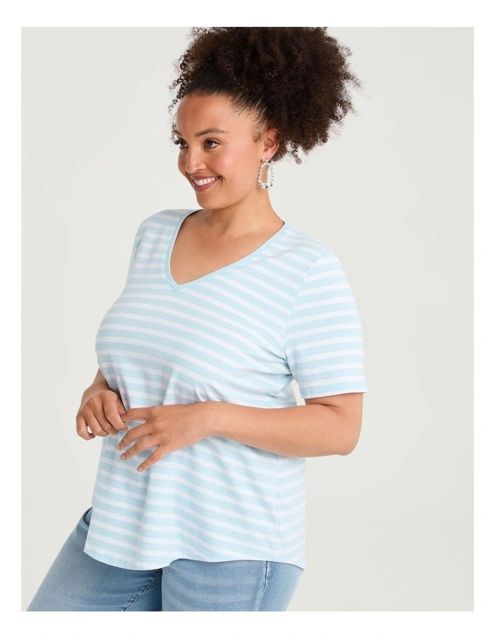 Australian Cotton Stripe T-shirt Sky Blue/white image 3