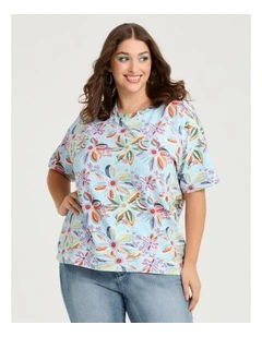Ettavee Aqua Flowers Sweatshirt Print