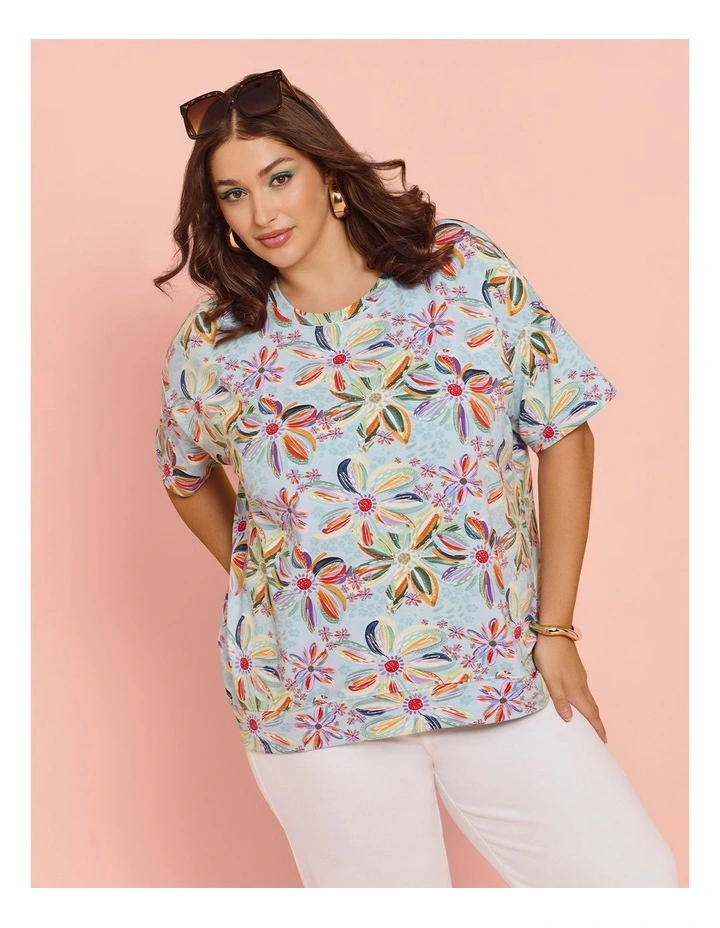 Ettavee Aqua Flowers Sweatshirt Print image 4