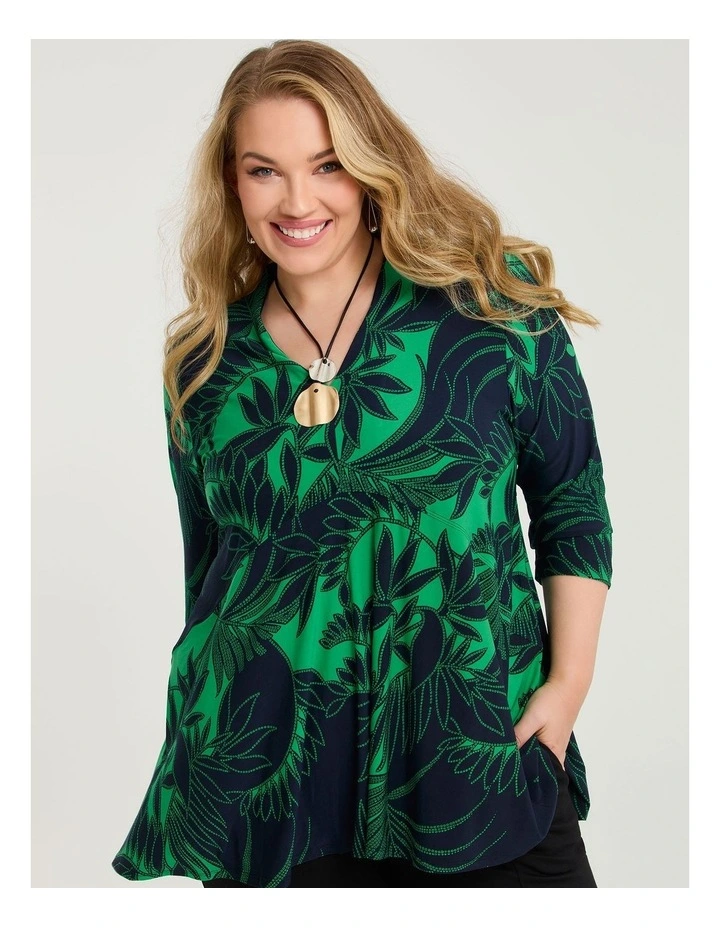 Bardot Luna Tunic in Green/black Print image 3
