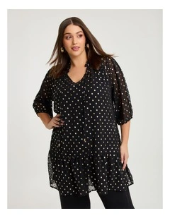 Elena Gold Foil Event Tunic Black/gold