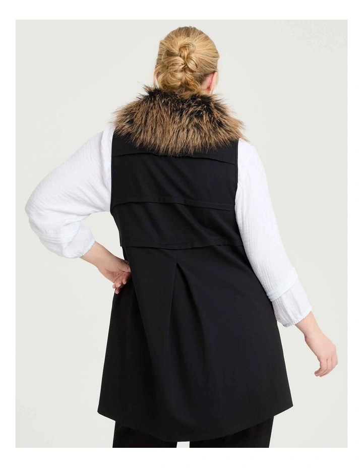 Fur Collar Bamboo Ponte Vest in Black image 2