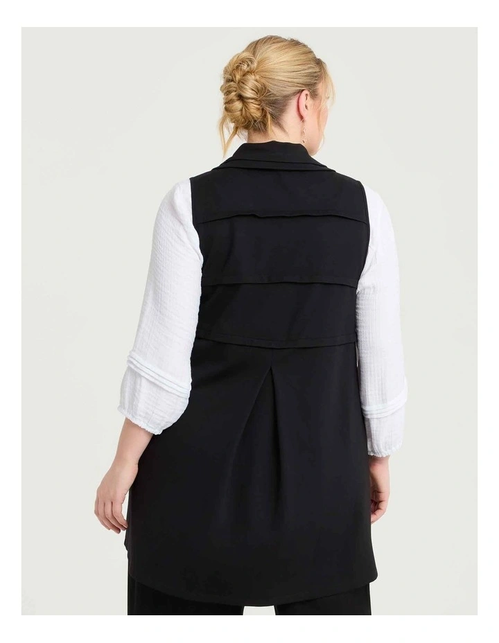 Fur Collar Bamboo Ponte Vest in Black image 4