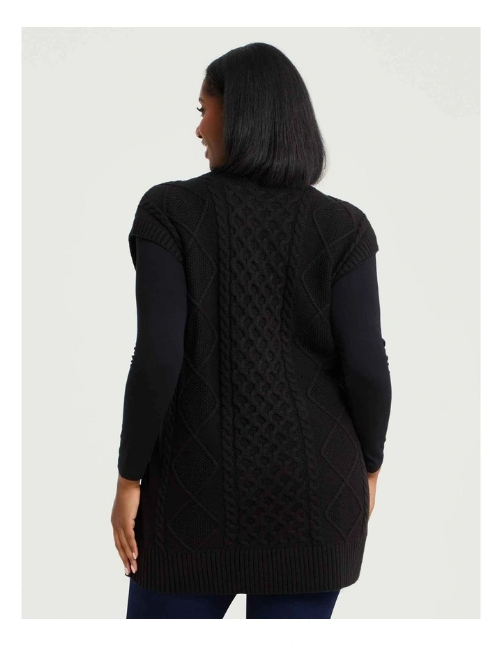 Cable Knit V-neck Button Tunic Black image 2