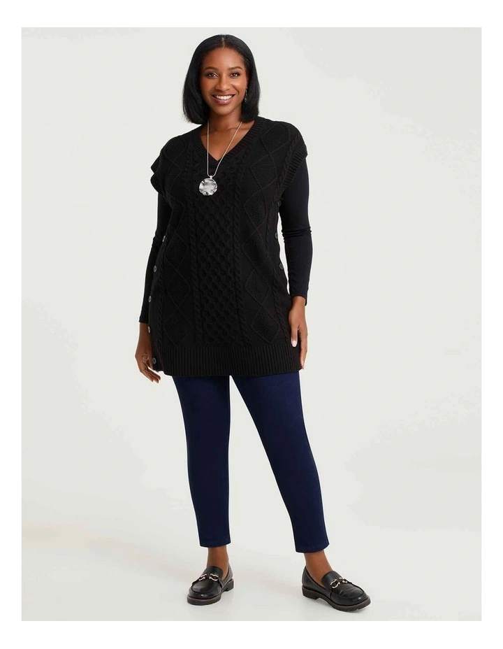 Cable Knit V-neck Button Tunic Black image 4
