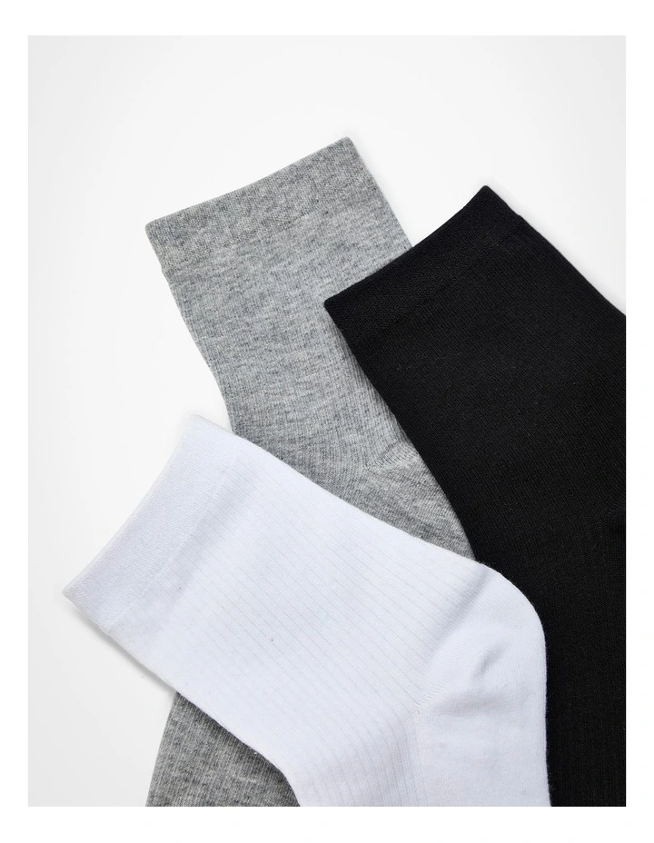 Cotton Ribbed Socks 3 Pack in Multi image 2