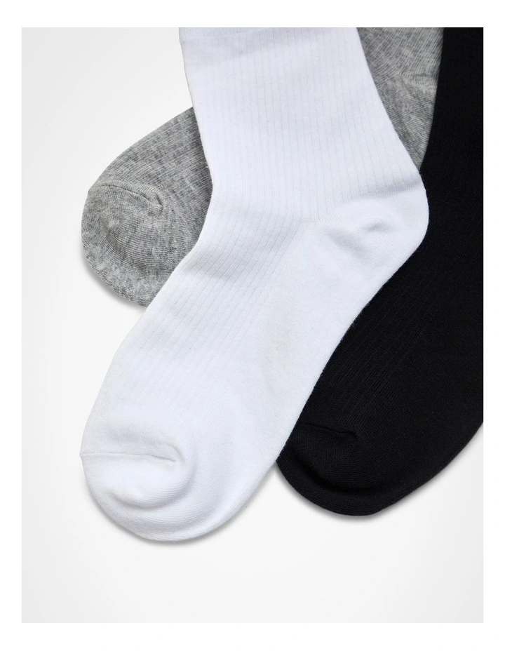 Cotton Ribbed Socks 3 Pack in Multi image 6