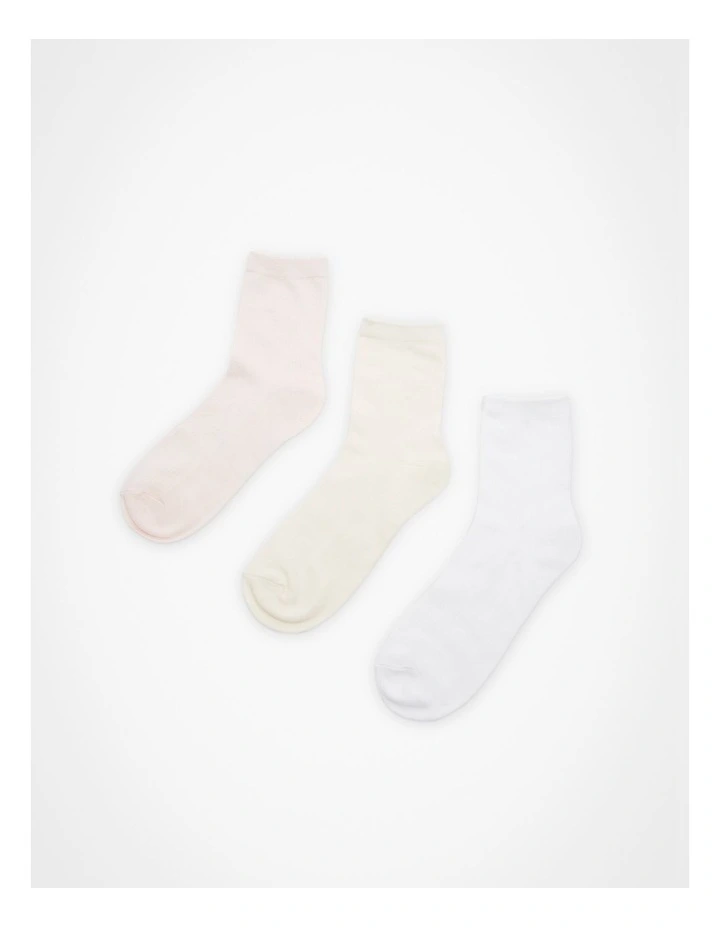 3 Pack Cotton Ribbed Socks Pink Multi image 1