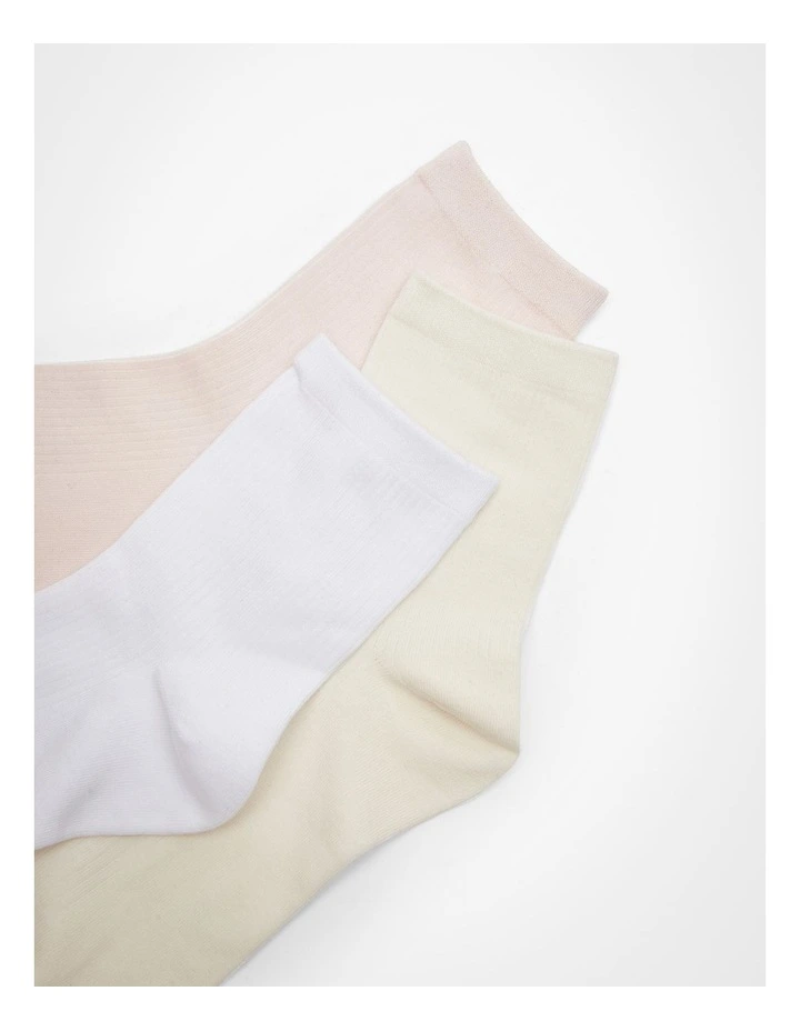 3 Pack Cotton Ribbed Socks Pink Multi image 2