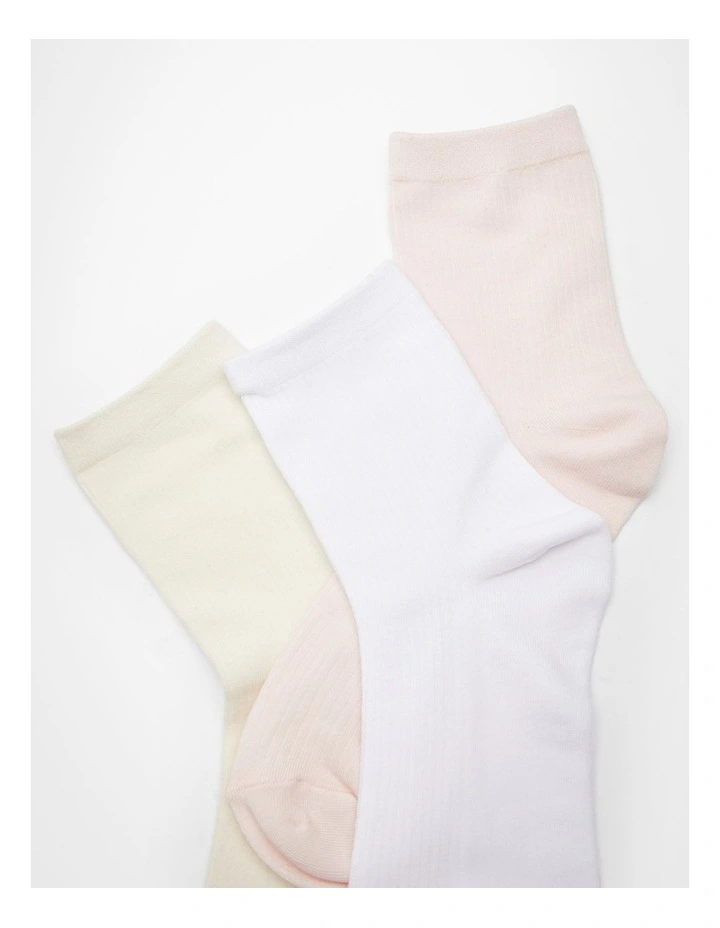3 Pack Cotton Ribbed Socks Pink Multi image 6
