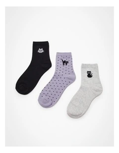 3 Pack Cotton Cat Socks Multi