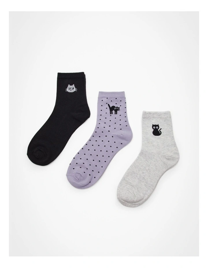 3 Pack Cotton Cat Socks Multi image 1