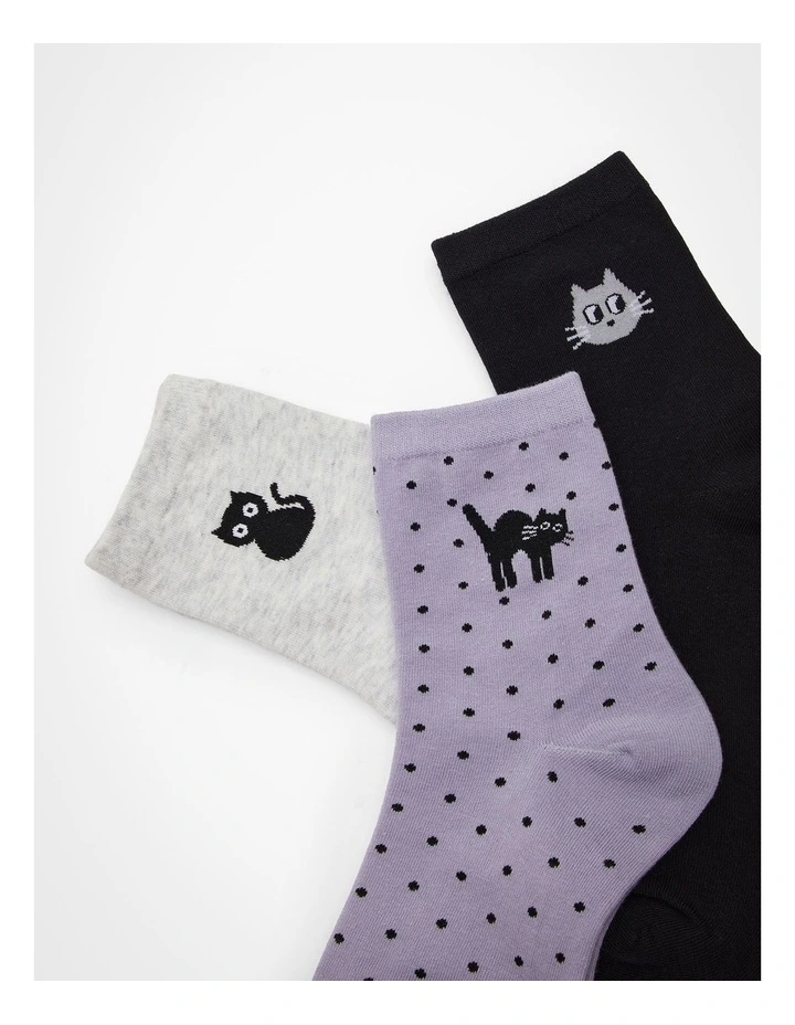 3 Pack Cotton Cat Socks Multi image 6