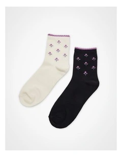 2 Pack Cotton Floral Socks Multi