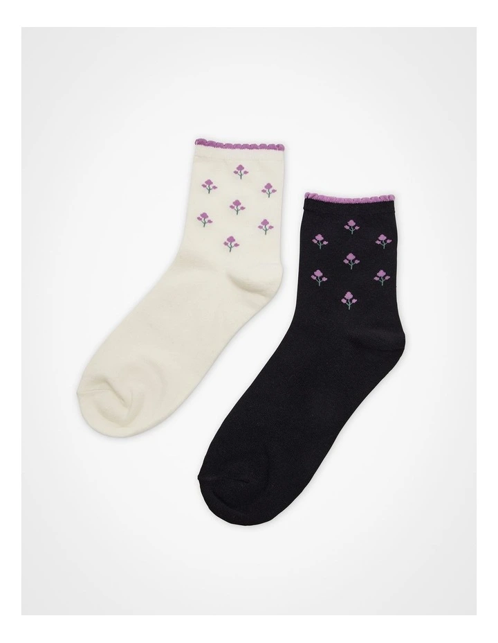 2 Pack Cotton Floral Socks Multi image 1