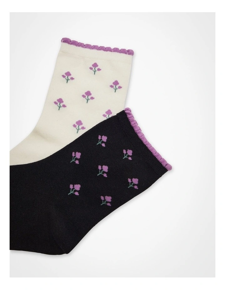 2 Pack Cotton Floral Socks Multi image 2