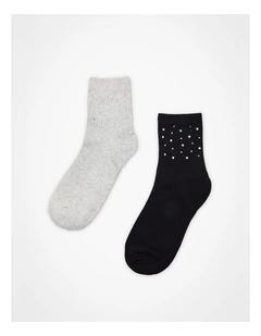 2 Pack Cotton Rhinestone Socks Multi