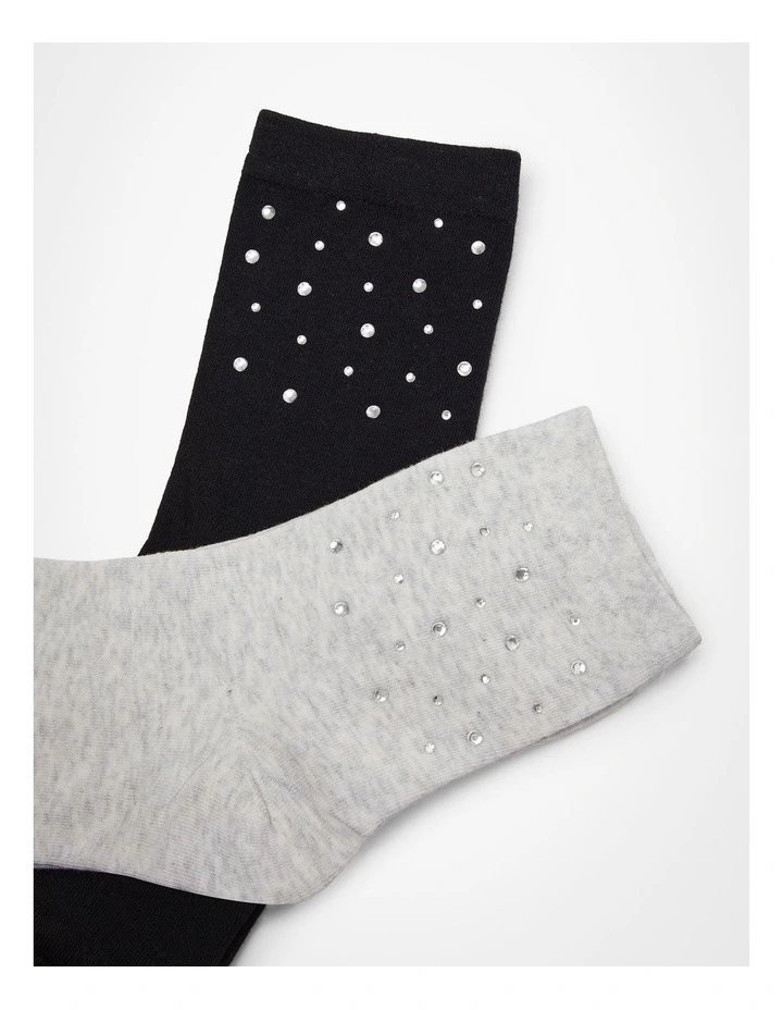 2 Pack Cotton Rhinestone Socks Multi image 4