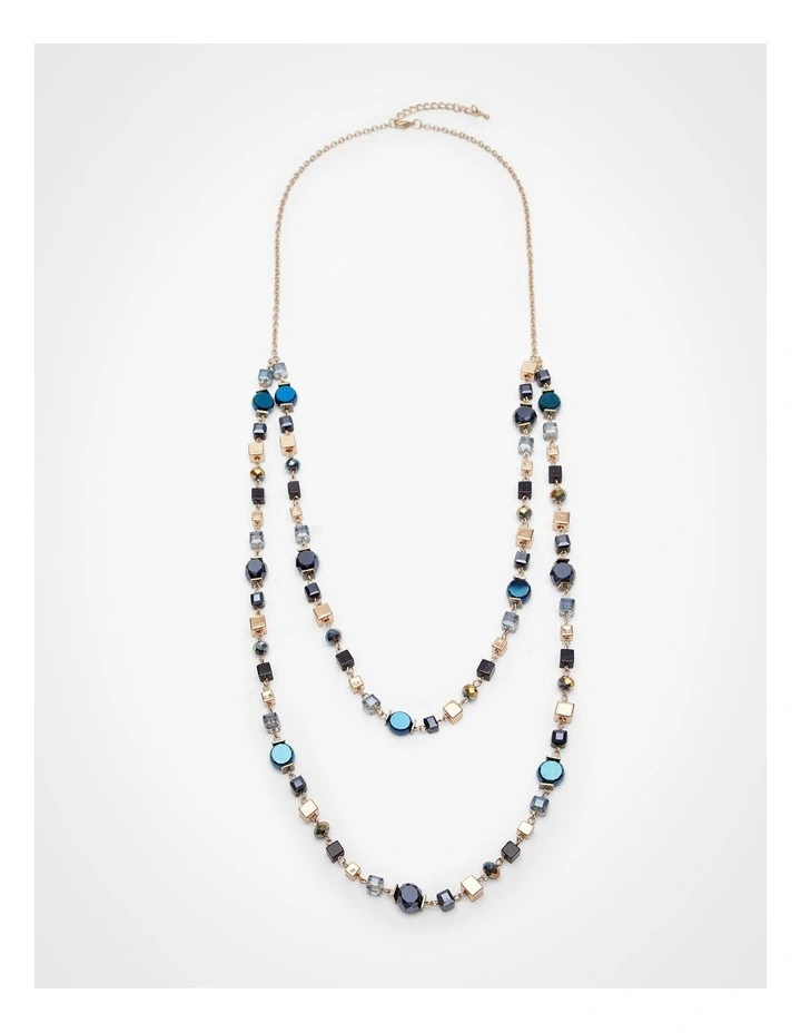 Crystal Layered Necklace Blue image 1