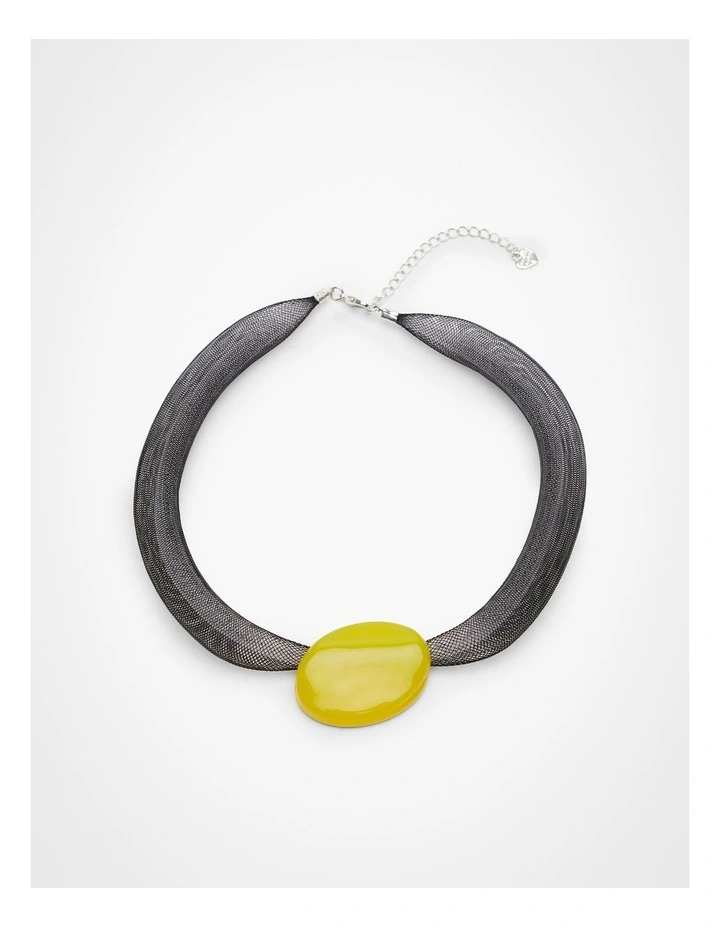Abstract Netted Statement Necklace Yellow image 1