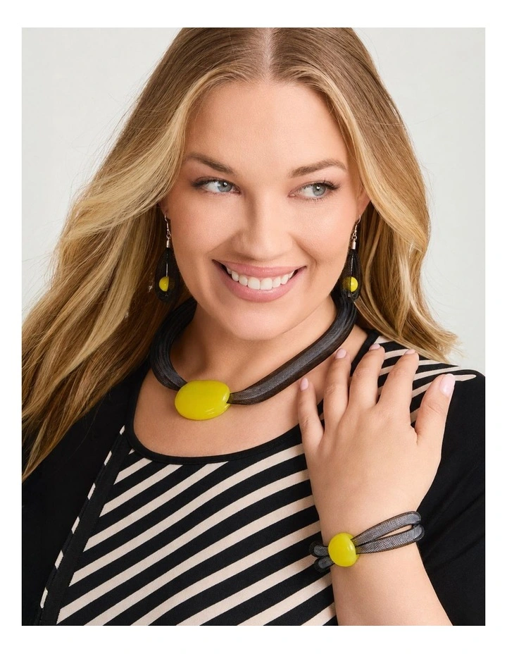 Abstract Netted Statement Necklace Yellow image 2