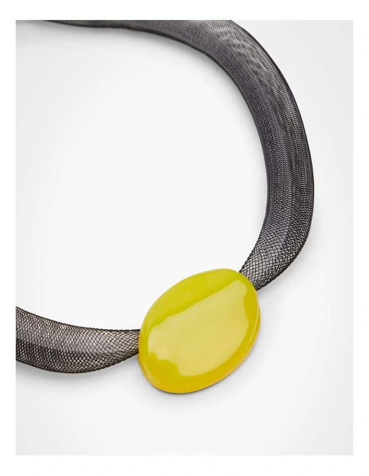 Abstract Netted Statement Necklace Yellow image 3