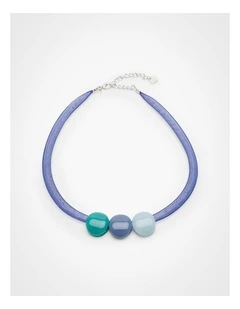 Abstract Netted 3 Bead Necklace Blue