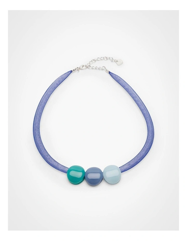 Abstract Netted 3 Bead Necklace Blue image 1