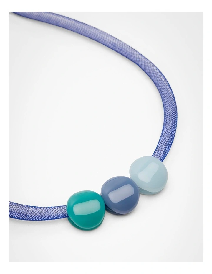Abstract Netted 3 Bead Necklace Blue image 3