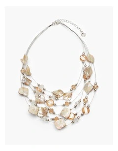 Multilayered Beaded Necklace Beige