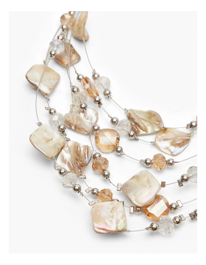 Multilayered Beaded Necklace Beige image 2